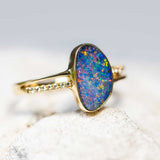 'Colour Sparkle' Gold Australian Doublet Opal Ring - Black Star Opal