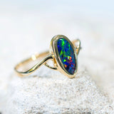 ‘Colour Twist’ Gold Australian Doublet Opal Ring - Black Star Opal