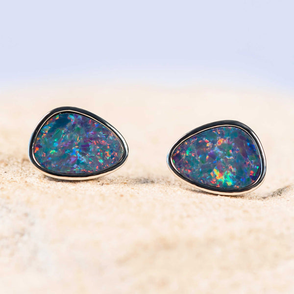 colourful silver opal earrings featuring doublet opals