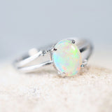 green crystal opal white gold ring 