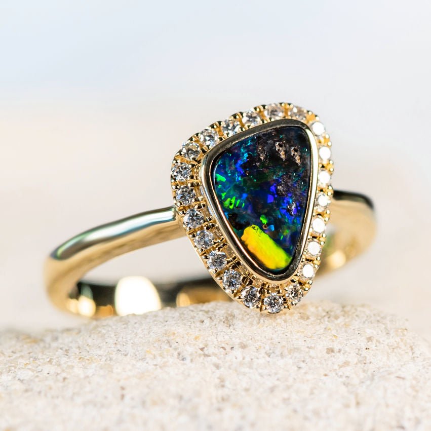 'Cristina' Gold Queensland Boulder Opal Ring - Black Star Opal