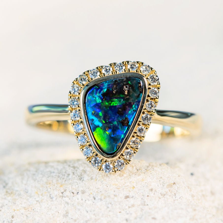 'Cristina' Gold Queensland Boulder Opal Ring - Black Star Opal
