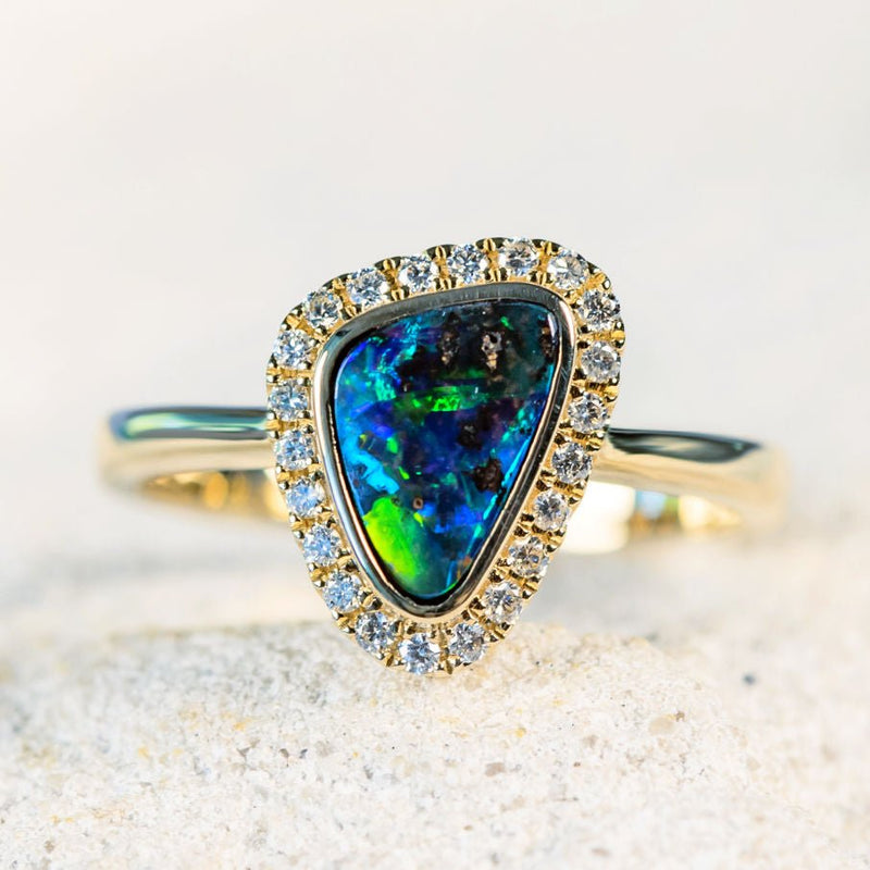 'Cristina' Gold Queensland Boulder Opal Ring - Black Star Opal