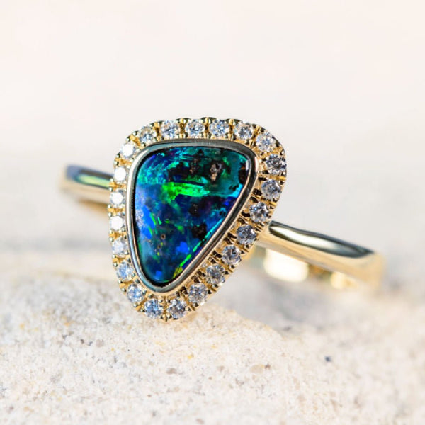 'Cristina' Gold Queensland Boulder Opal Ring - Black Star Opal