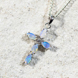 'Cross' Silver Australian Crystal Opal Necklace Pendant - Black Star Opal
