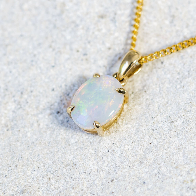 Natural White Opal Boulder and Diamond Silver Pendant