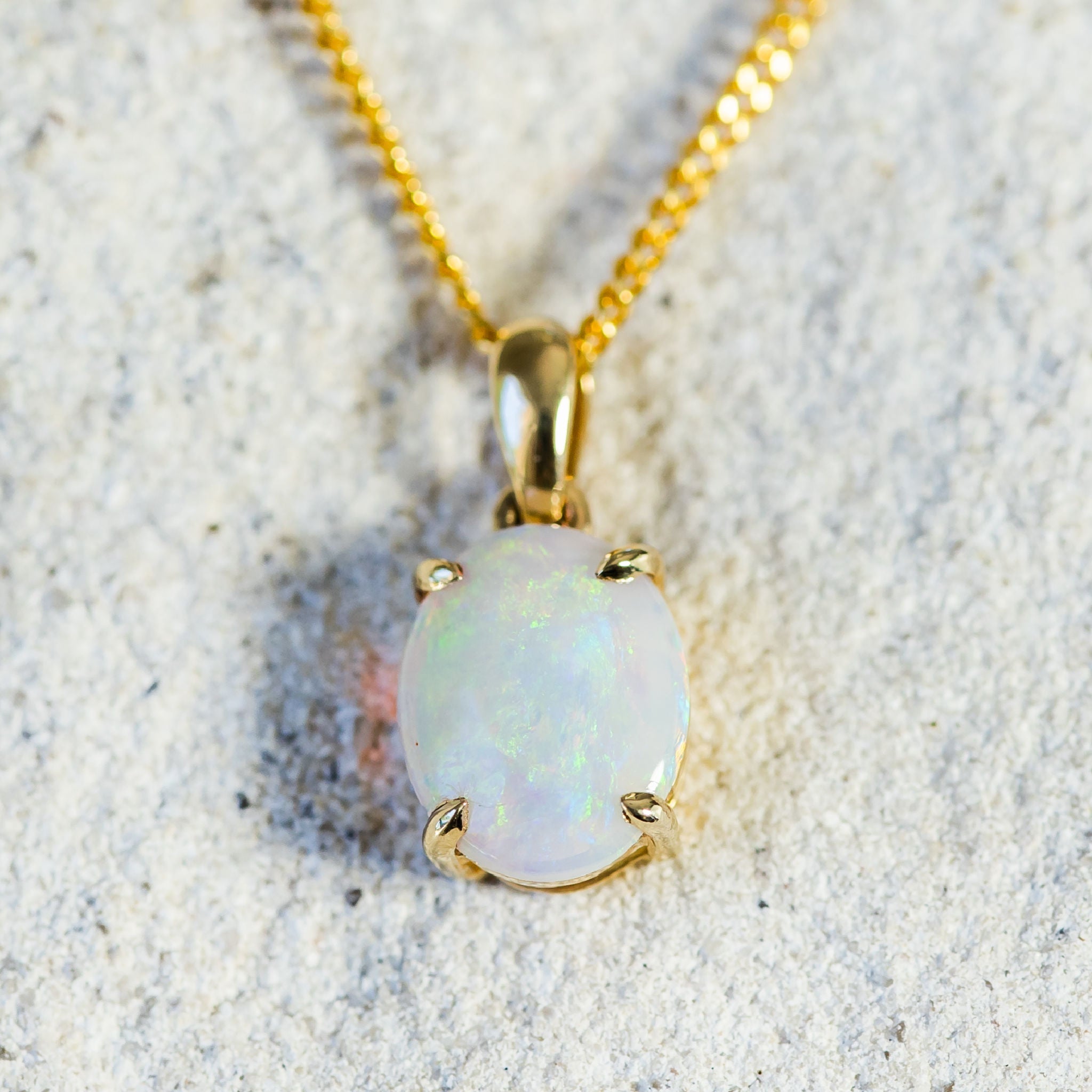 'Crystal' Gold Australian Crystal Opal Necklace Pendant - Black Star Opal