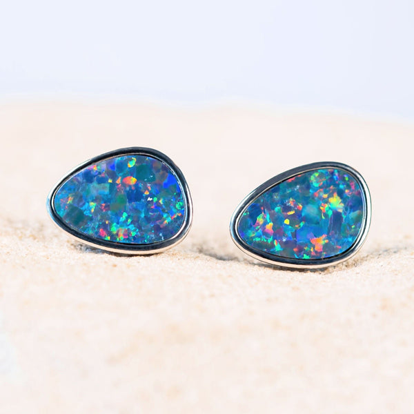 floral patterned colourful australian doublet opal earrings