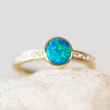gold doublet opal ring with diamonds