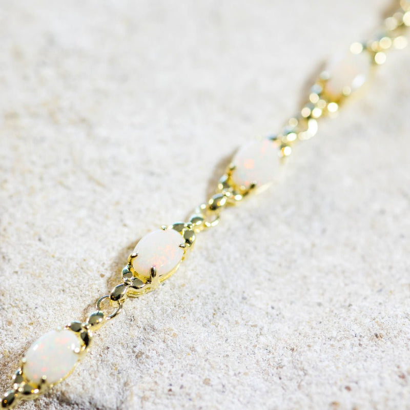'Daisy Chain' Gold Plated Silver Australian White Opal Bracelet - Black Star Opal