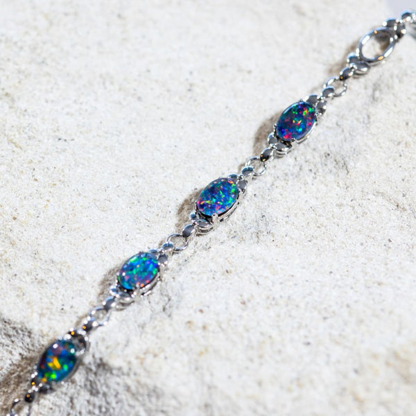 'Daisy Chain' Silver Australian Triplet Opal Bracelet - Black Star Opal