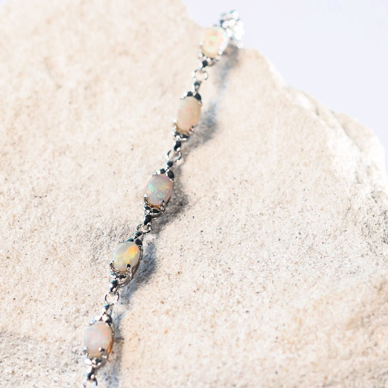 daisy chain design crystal opal bracelet set in sterling silver