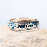 blue and green doublet opal silver bangle