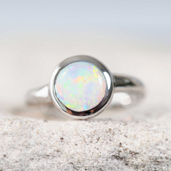 colourful white gold opal ring