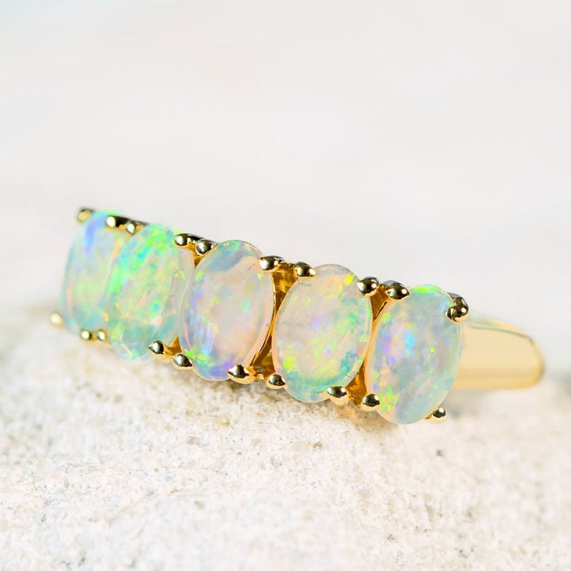 'Daniela' Gold Australian Crystal Opal Ring - Black Star Opal