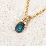 'Danika' Gold Plated Silver Australian Triplet Opal Necklace Pendant - Black Star Opal
