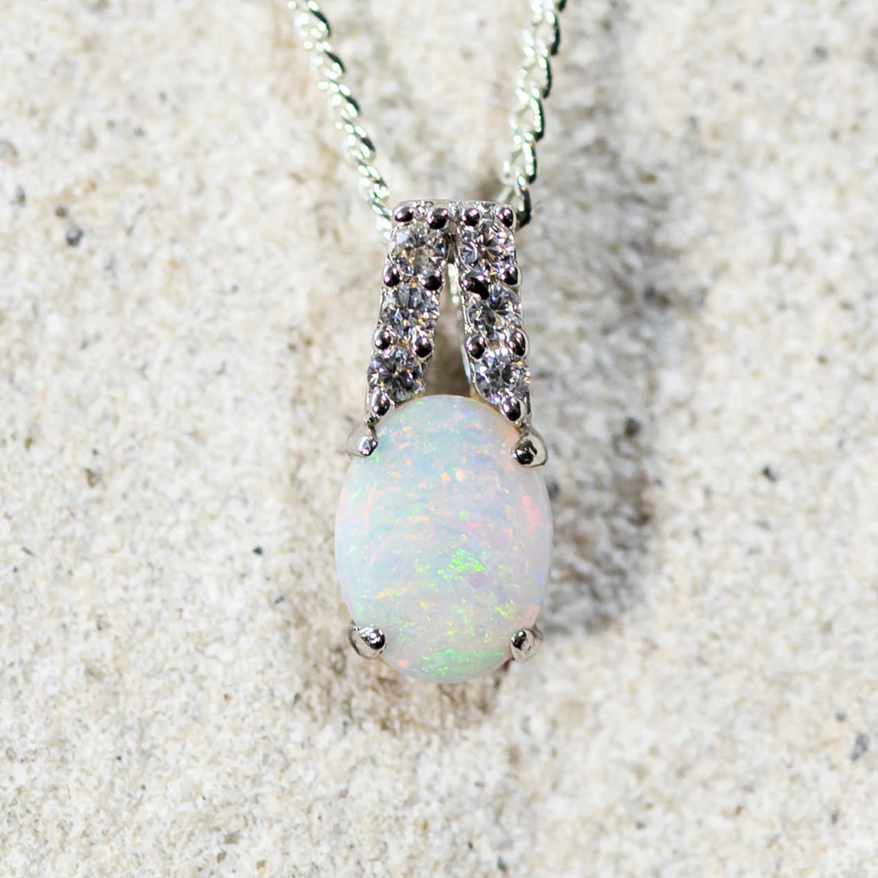 'Danika' Silver Australian White Opal Necklace Pendant - Black Star Opal