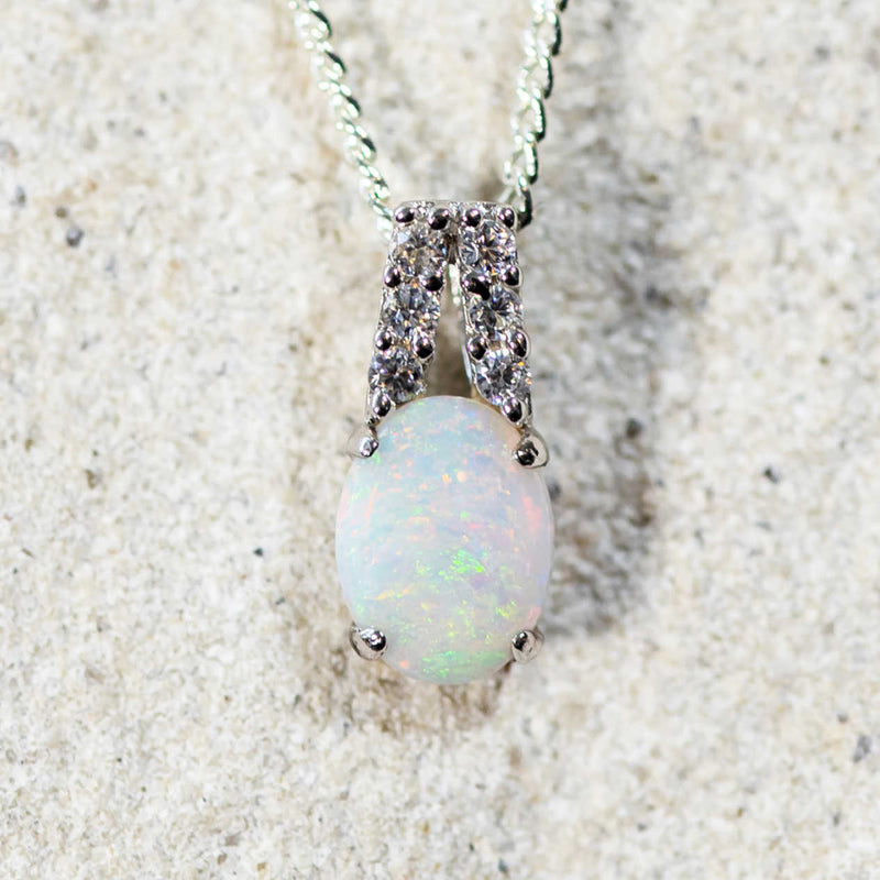 'Danika' Silver Australian White Opal Necklace Pendant - Black Star Opal