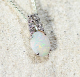 'Danika' Silver Australian White Opal Necklace Pendant - Black Star Opal