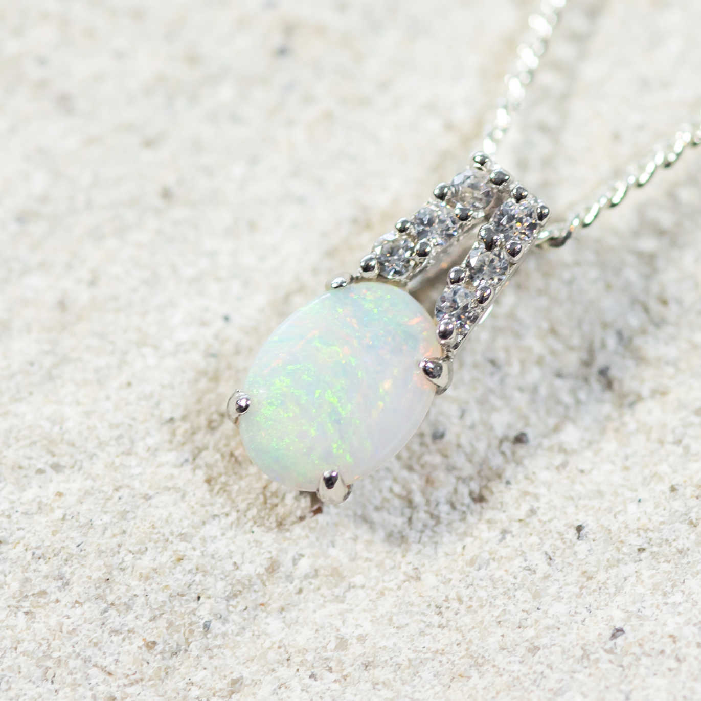 'Danika' Silver Australian White Opal Necklace Pendant - Black Star Opal