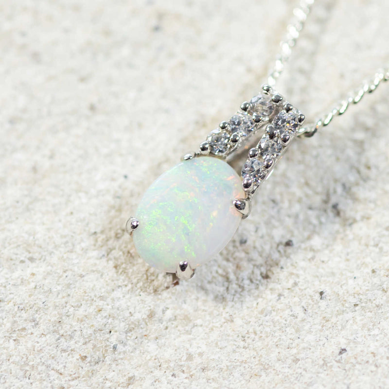 'Danika' Silver Australian White Opal Necklace Pendant - Black Star Opal