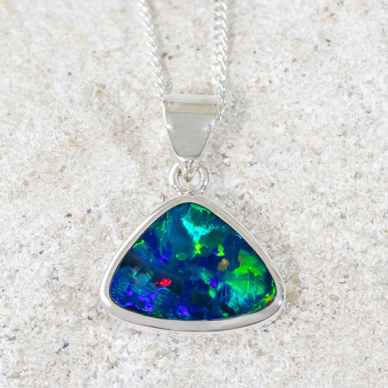 'Dara' Silver Australian Doublet Opal Necklace Pendant - Black Star Opal