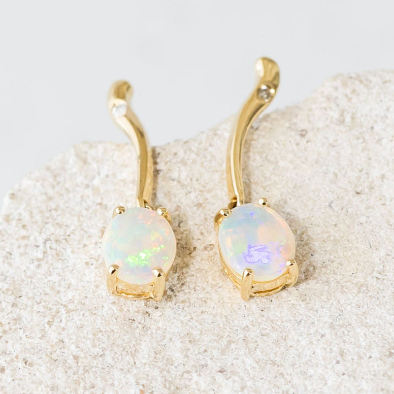 'Daria' Gold Australian Crystal Opal Earrings - Black Star Opal
