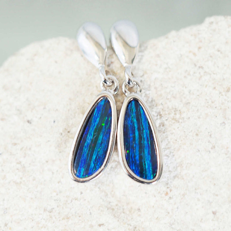 blue and green doublet opal earrings