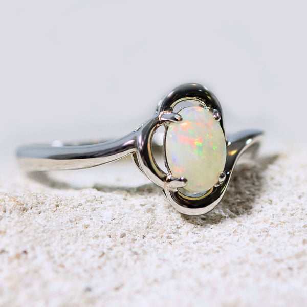'Della' Silver Australian Crystal Opal Ring - Black Star Opal