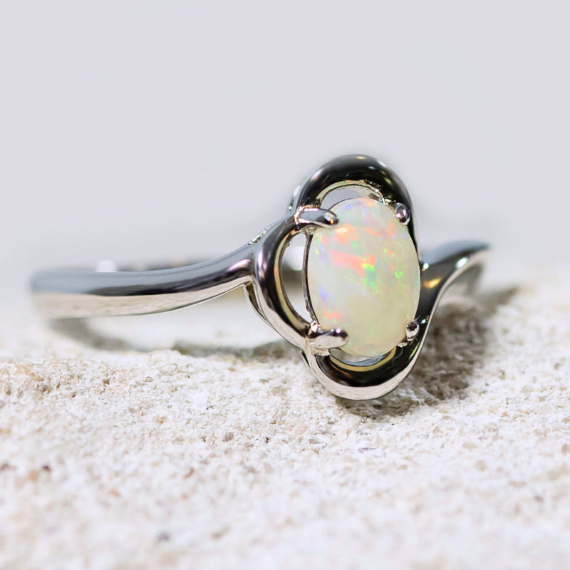 'Della' Silver Australian Crystal Opal Ring - Black Star Opal