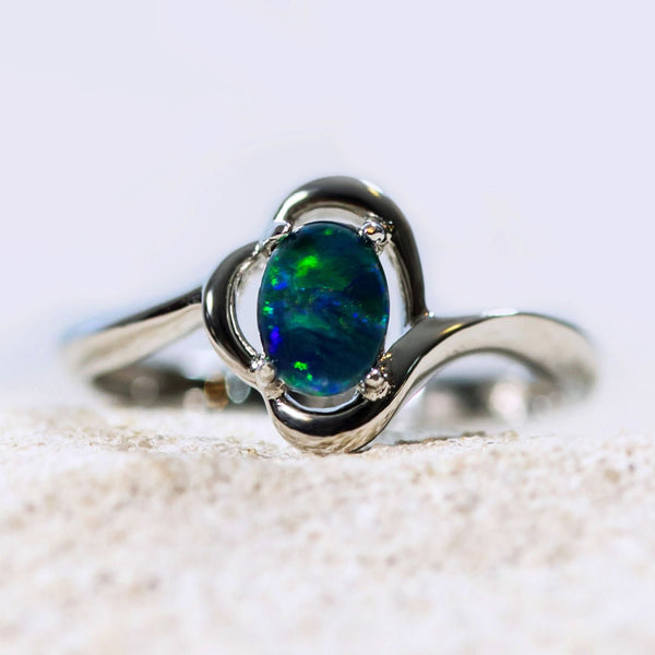 'Della' Silver Australian Triplet Opal Ring - Black Star Opal
