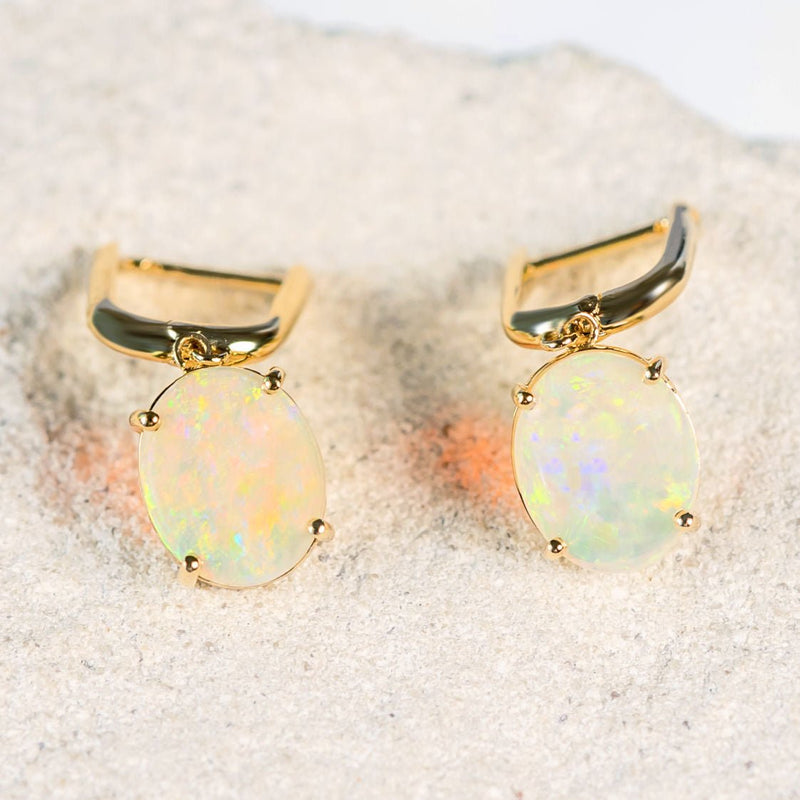 'Delphine' Gold Australian Crystal Opal Earrings - Black Star Opal