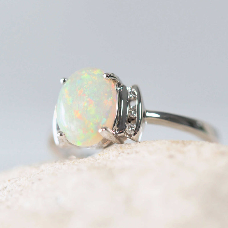 multi-colour crystal opal white gold ring with 6 diamonds
