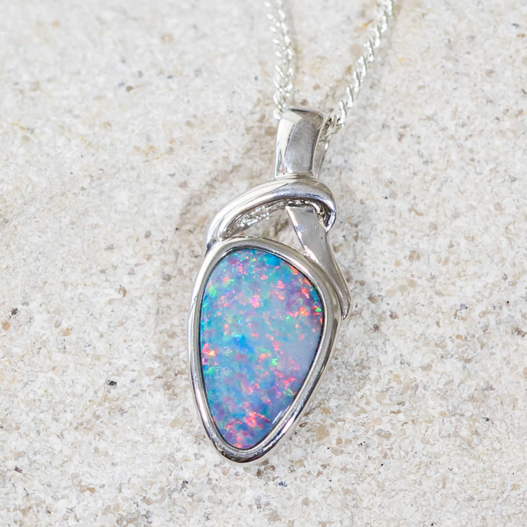 'Dione' Silver Australian Doublet Opal Necklace Pendant - Black Star Opal