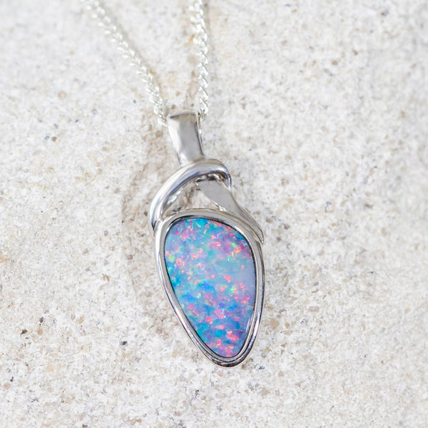 'Dione' Silver Australian Doublet Opal Necklace Pendant - Black Star Opal