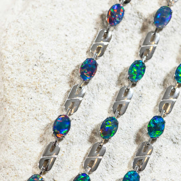 'Double Link' Silver Australian Triplet Opal Bracelet - Black Star Opal