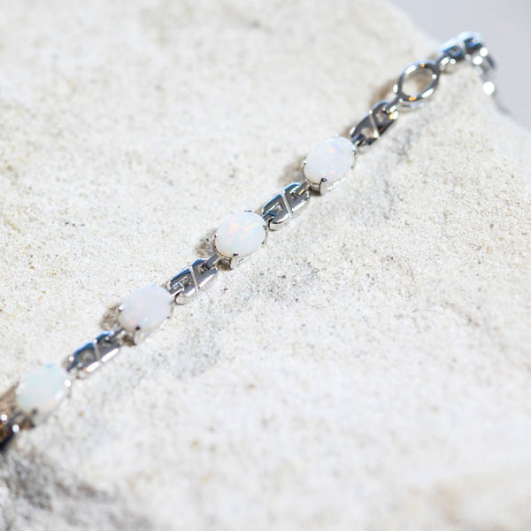 Silver Australian white opal 'Double Link' Bracelet by Black Star Opal
