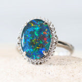 colourful blue australian opal silver ring