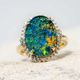 'Duchess' Gold Plated Silver Australian Triplet Opal Ring - Black Star Opal