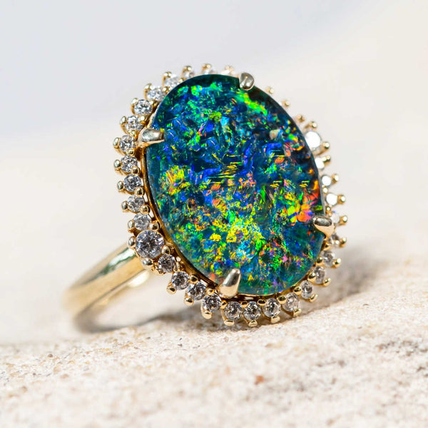 'Duchess' Gold Plated Silver Australian Triplet Opal Ring - Black Star Opal