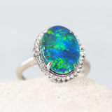 australian opal silver ring with diamantes