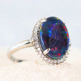 purple and blue and red australian triplet opal silver ring