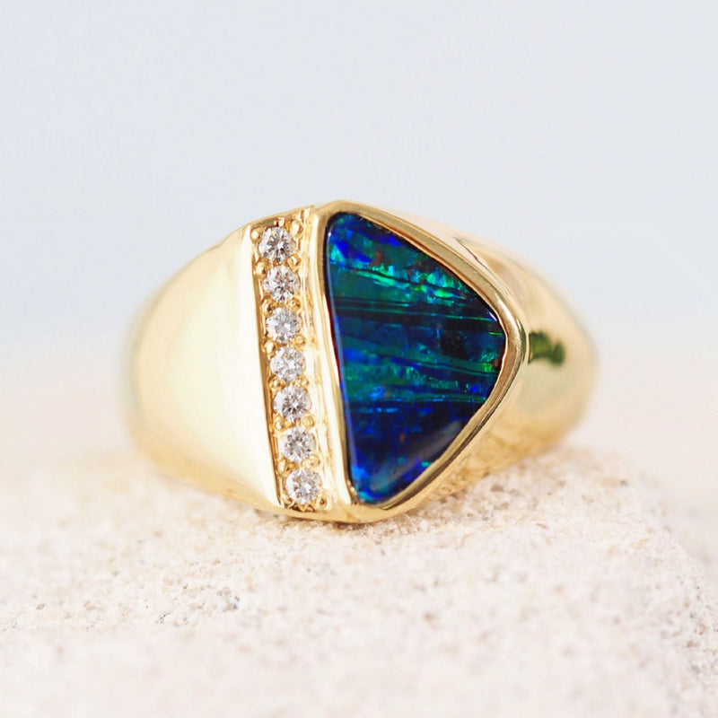 doublet opal ring set in 18ct yellow gold