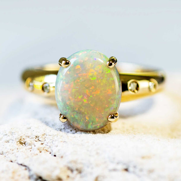 'Dynasty' Gold Australian Crystal Opal Ring - Black Star Opal