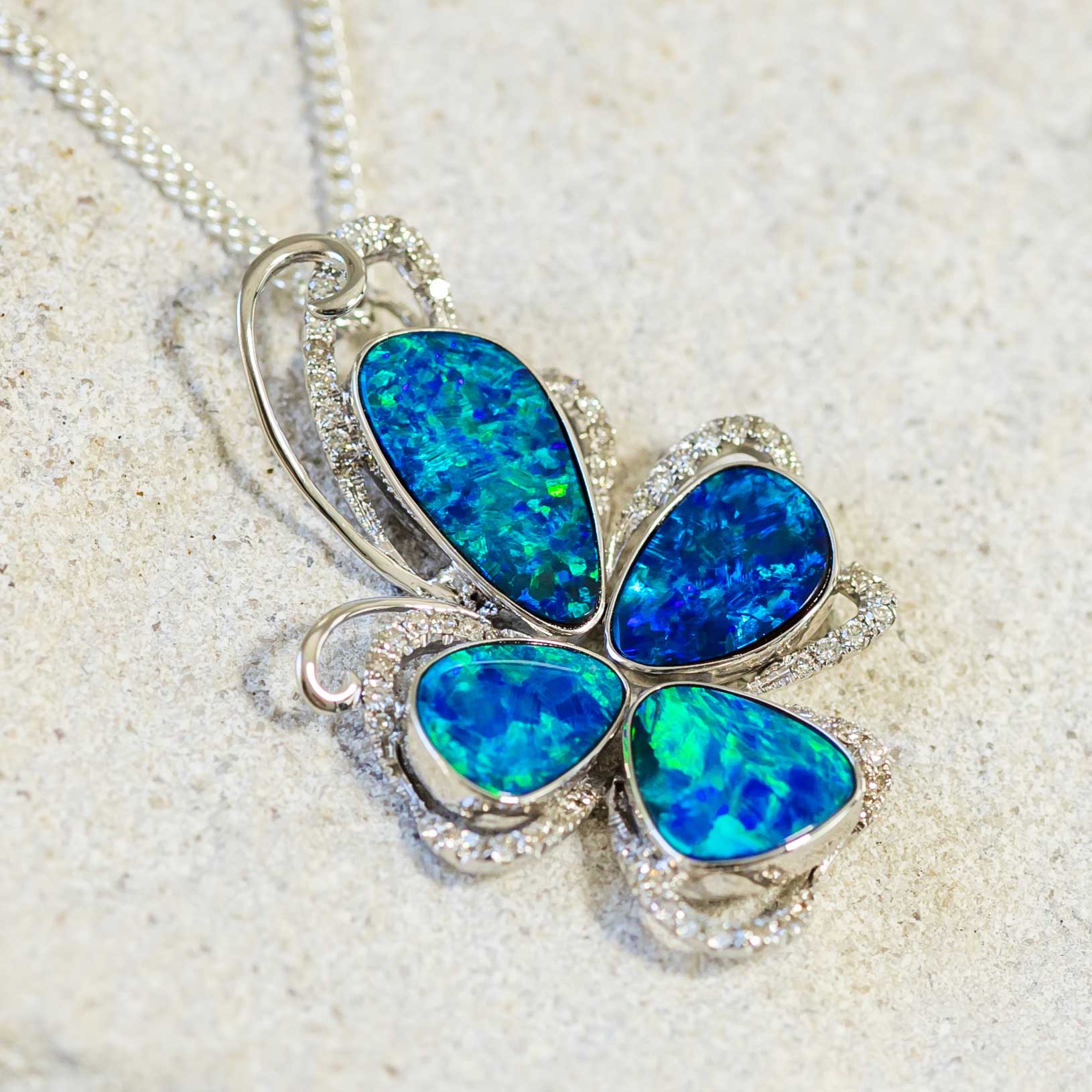 'Earth Flower' White Gold Australian Doublet Opal Necklace Pendant - Black Star Opal