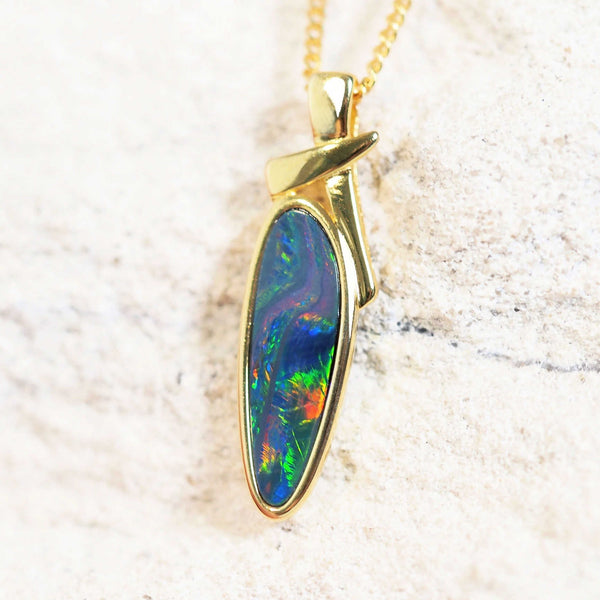 colourful australian opal gold plated silver pendant