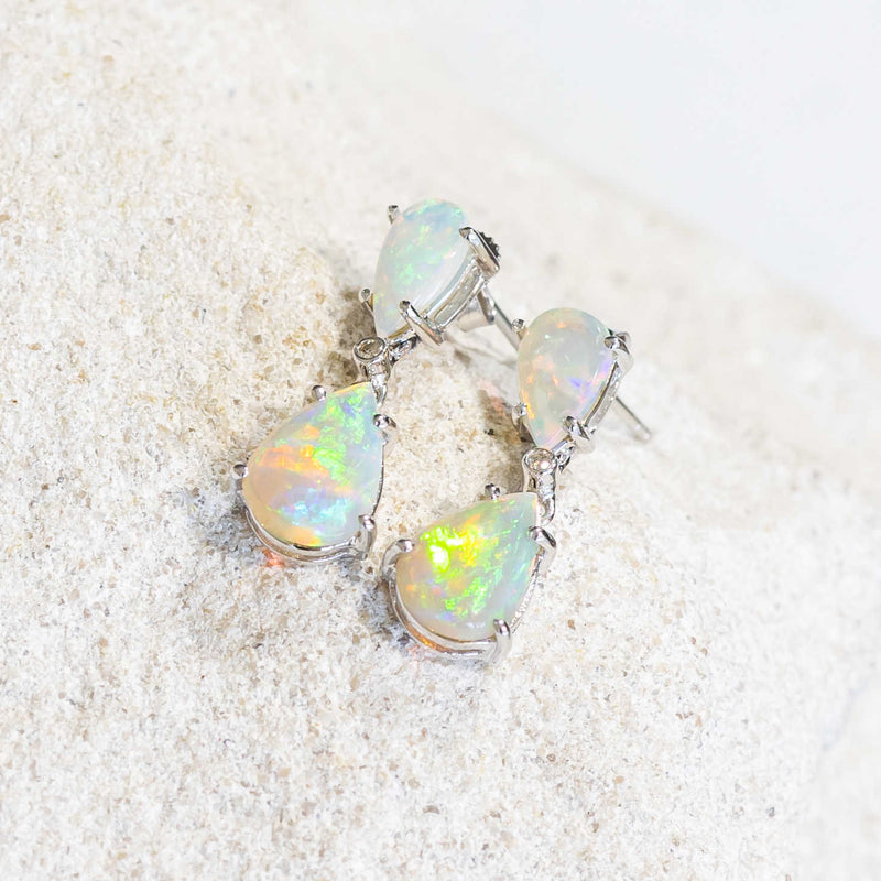 'Elaina' White Gold Australian Crystal Opal Earrings - Black Star Opal