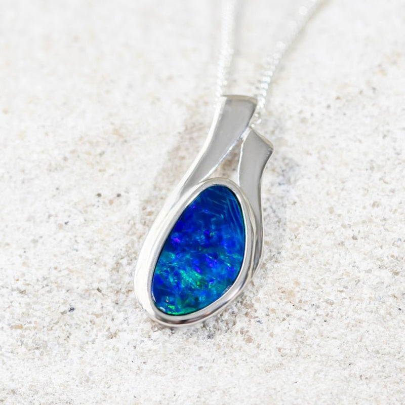 'Elara' Silver Australian Doublet Opal Necklace Pendant - Black Star Opal