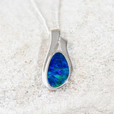 'Elara' Silver Australian Doublet Opal Necklace Pendant - Black Star Opal