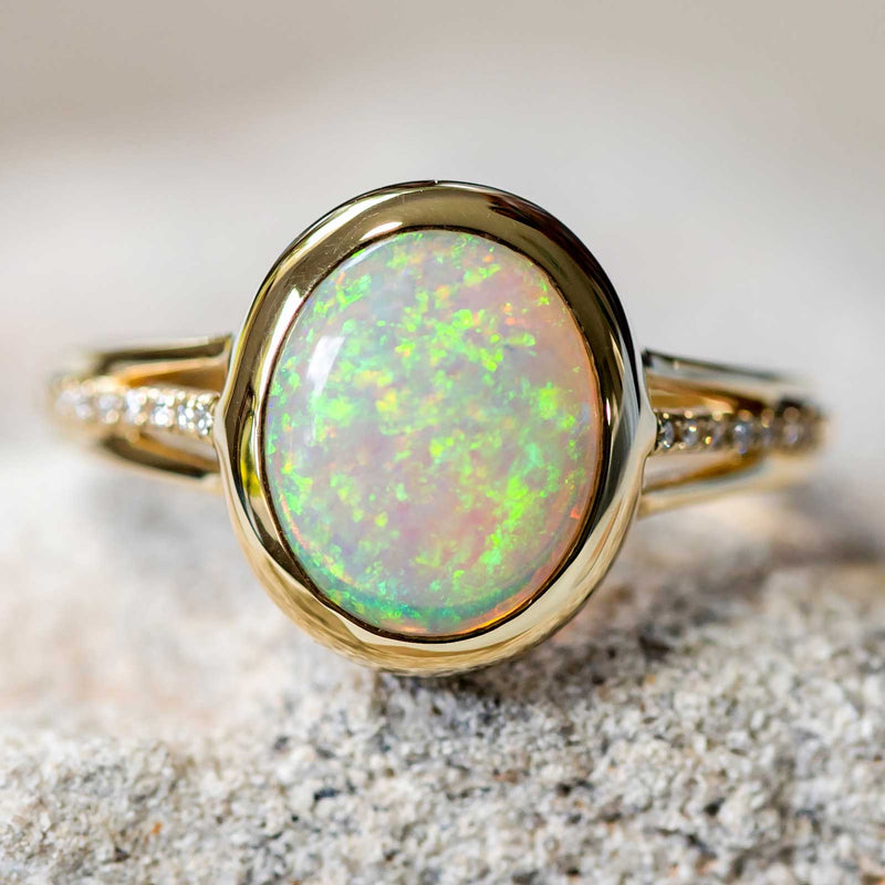 'Elena' Gold Australian Crystal Opal Ring - Black Star Opal